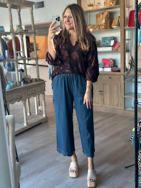 Textured Brown Floral Blouse