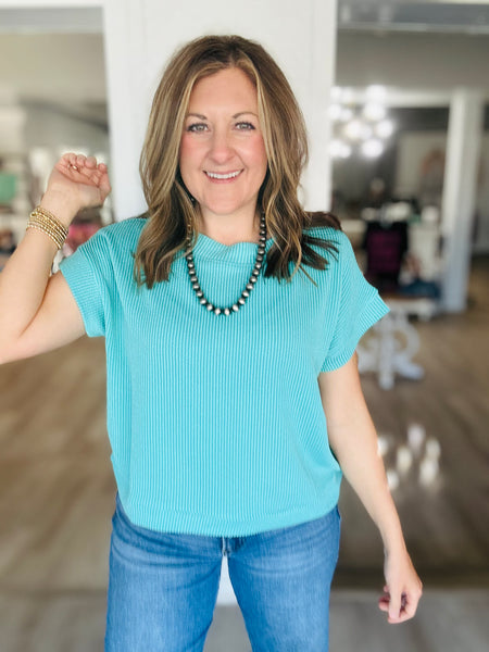 Ribbed Basic Top Turquoise