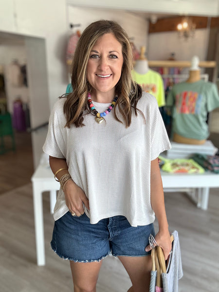 Oversized Ribbed Top Sand Beige