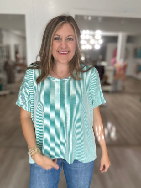 Oversized Ribbed Top Turquoise