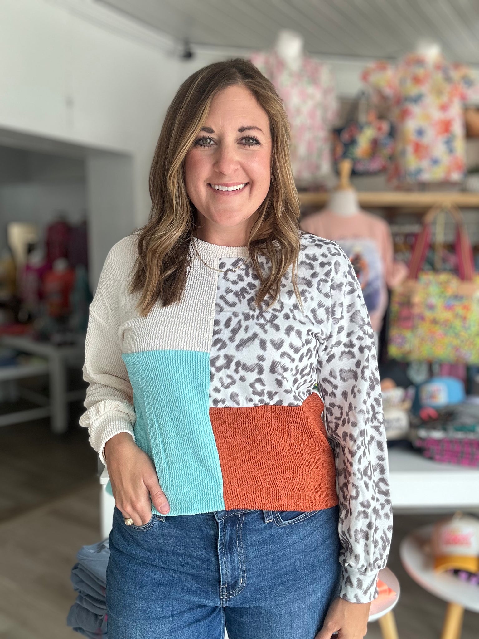 Leopard Patchwork Top