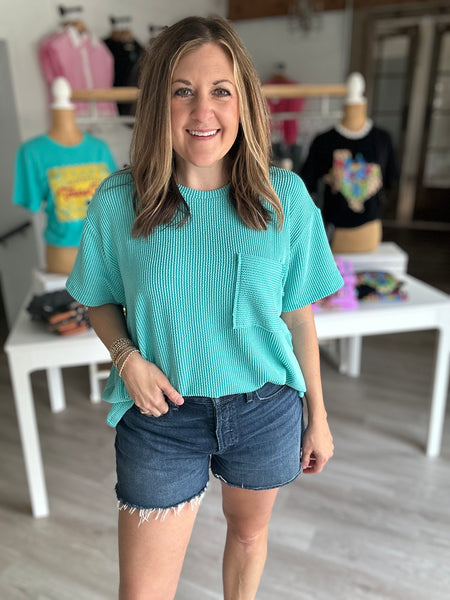 Ribbed Pocket Tee Turquoise
