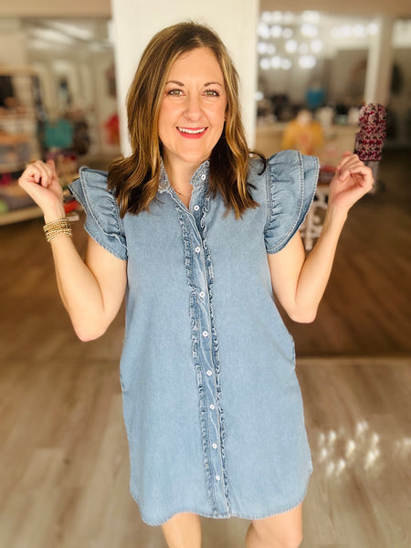 Frilled Denim Dress