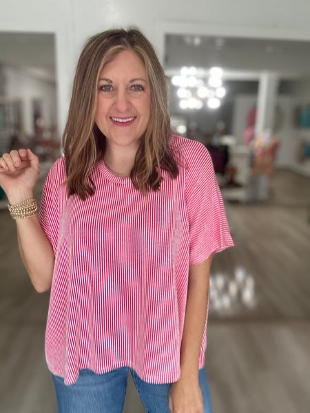 Oversized RIbbed Top Hot Pink