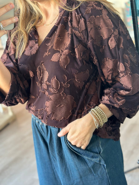 Textured Brown Floral Blouse
