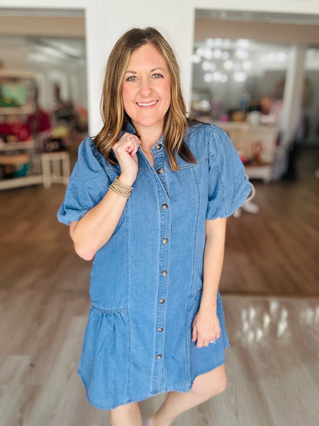 Puff Sleeve Denim Dress