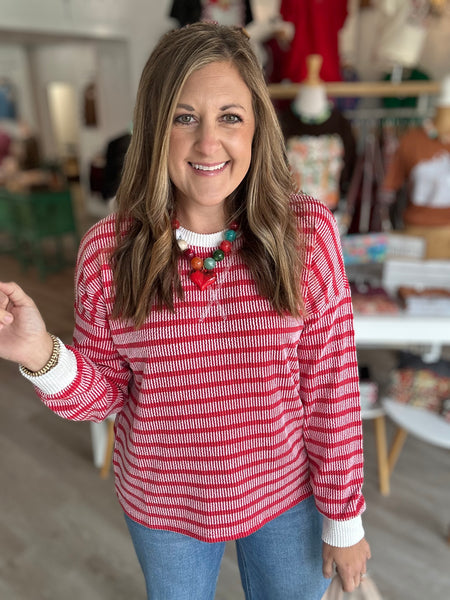 Stripe Ribbed Longsleeve in Red