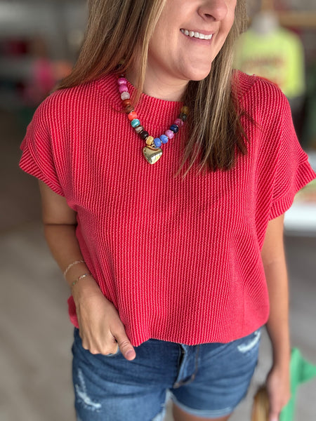 Ribbed Basic Top Ruby
