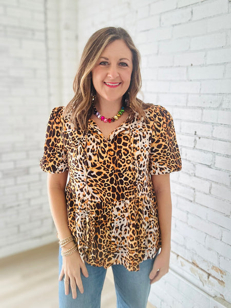 Leopard Puff Blouse