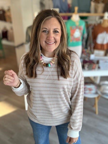 Stripe Ribbed Longsleeve in Mocha