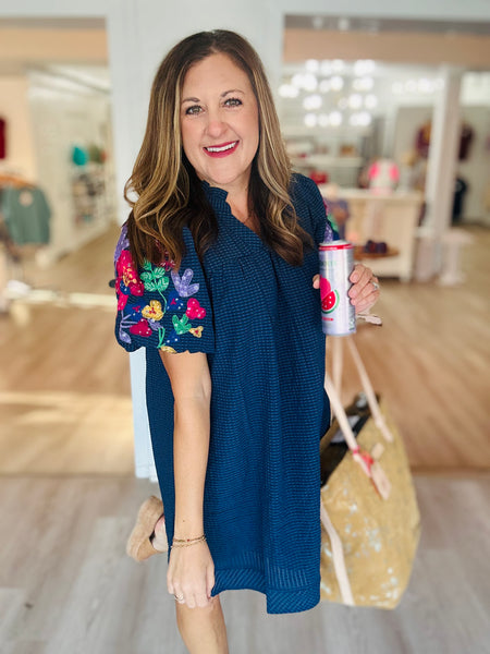 Navy Embroidered Dress