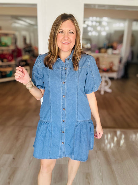 Puff Sleeve Denim Dress