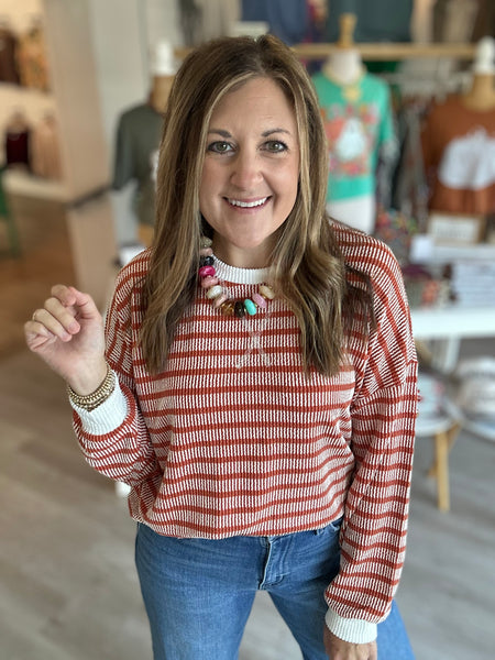 Stripe Ribbed Longsleeve in Burnt Orange