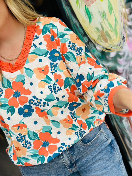 Orange Floral Blouse