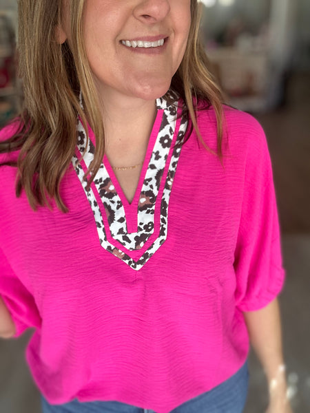 Hot Pink Leopard Blouse