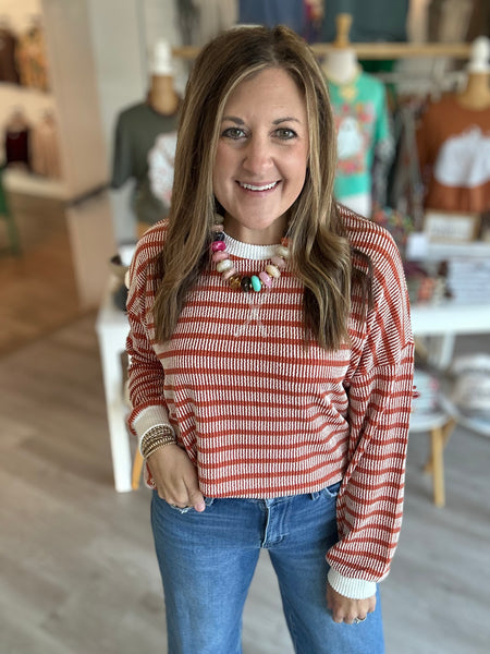 Stripe Ribbed Longsleeve in Burnt Orange