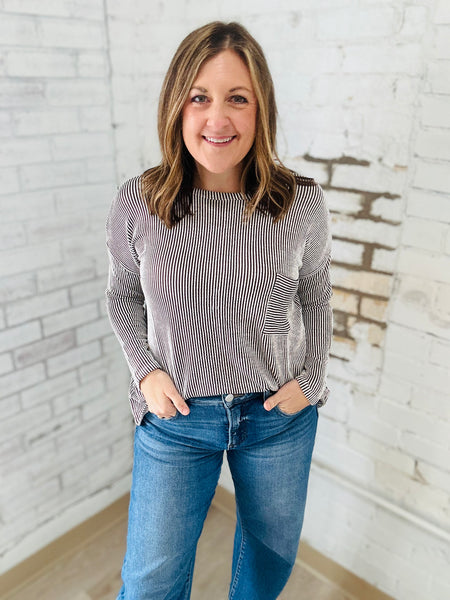 Oversized Ribbed Top in Brown