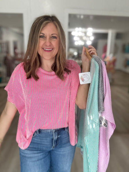 Oversized RIbbed Top Hot Pink