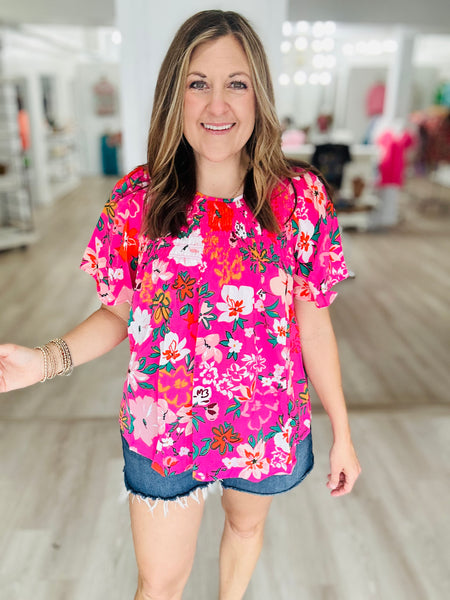 Pink Floral Smocked Top