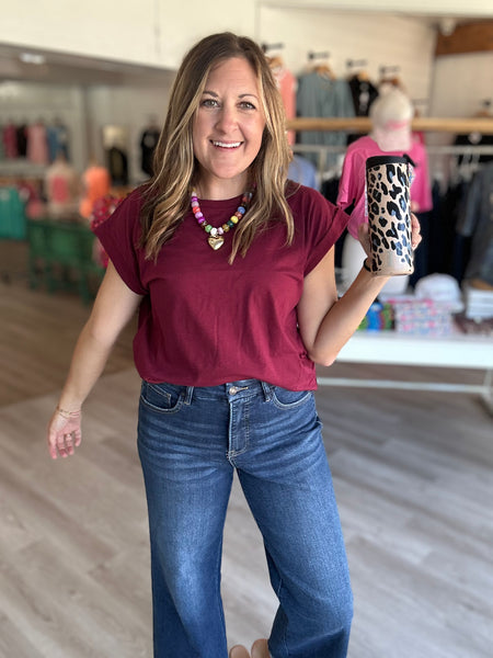 Maroon Rolled Sleeve Tee