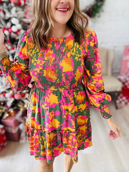 Green/Pink Floral Dress