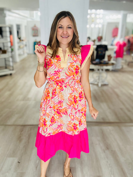 Rose Floral Midi Dress