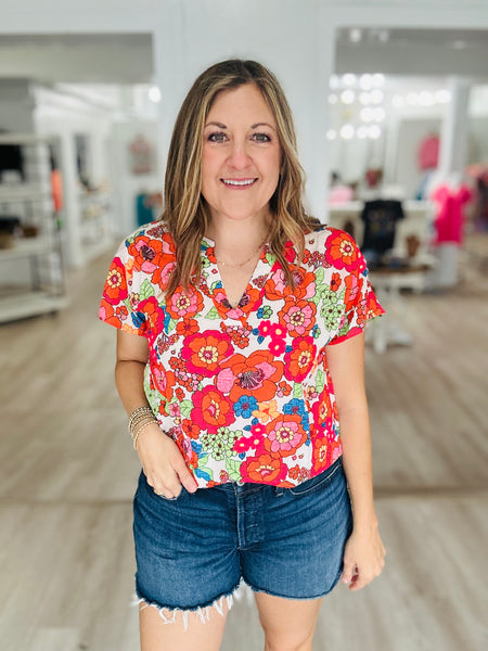 Fiery Red Floral Top