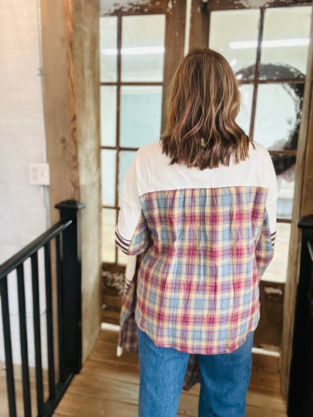 Beige Plaid Patchwork Top