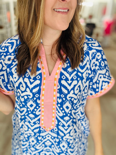 Blue Boho Print Dress