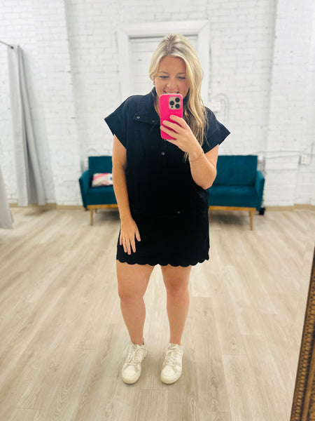 Black Scalloped Trim Top