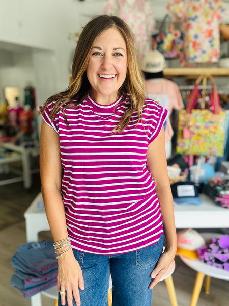 Basic Stripe Top in Berry
