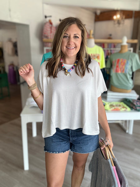 Oversized Ribbed Top Sand Beige