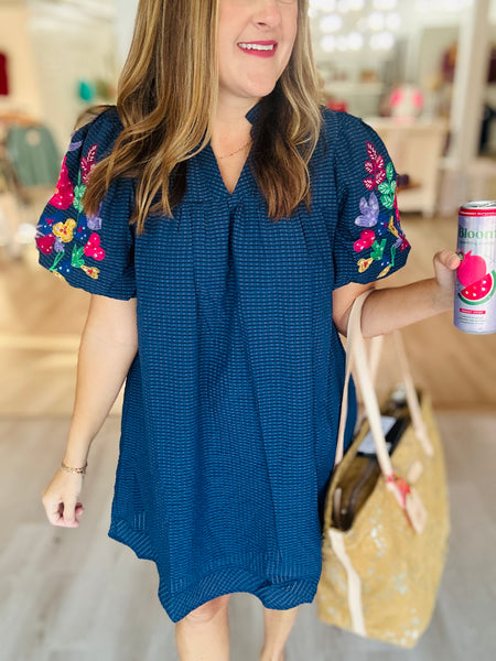 Navy Embroidered Dress