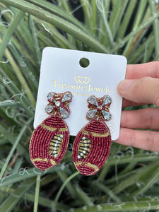 Maroon Football Beaded Earrings