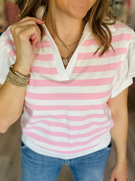 Pink Stripe VNeck