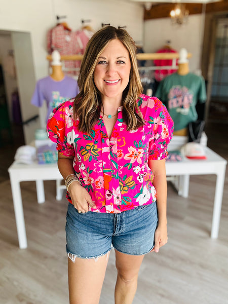 Pink Floral V-Neck