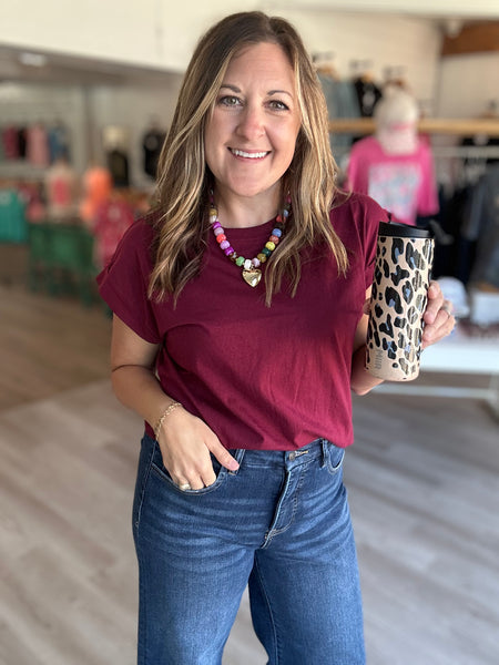 Maroon Rolled Sleeve Tee