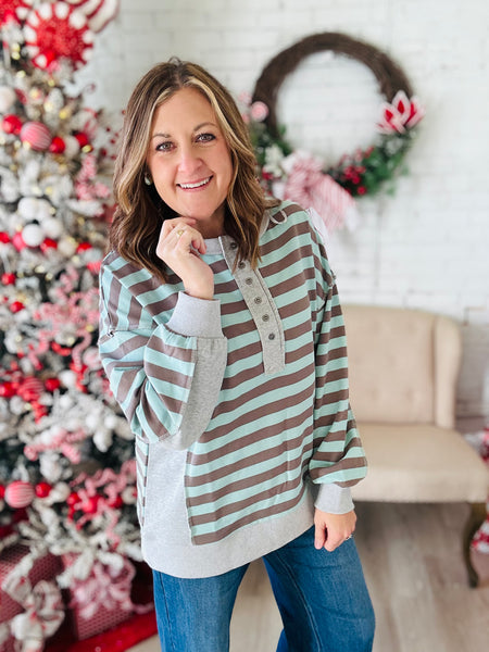 Mocha/Sage Stripe Top