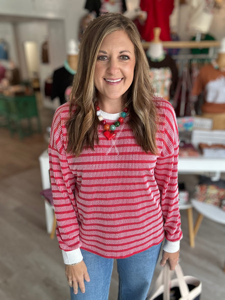 Stripe Ribbed Longsleeve in Red