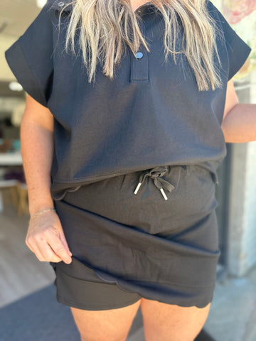 Black Scalloped Trim Skort