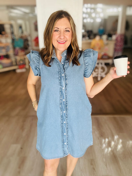 Frilled Denim Dress