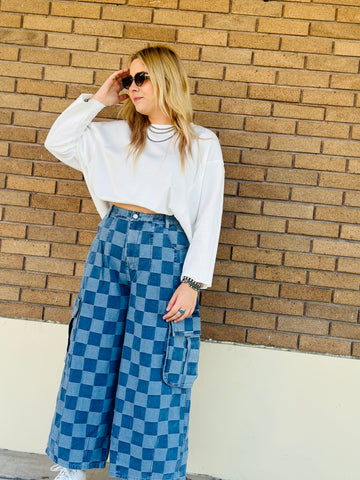 Checker Denim Cargo Pants