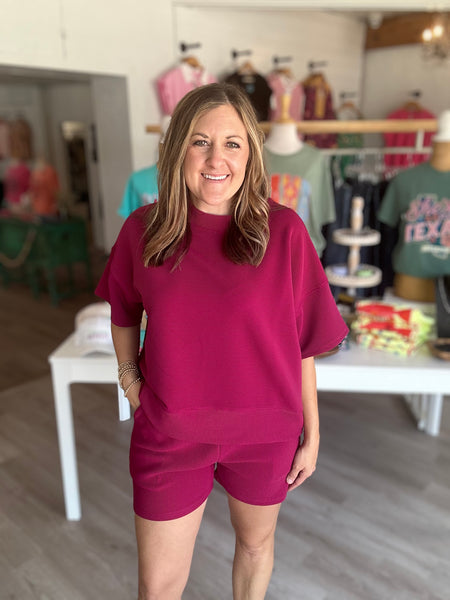 Maroon Ribbed Shorts