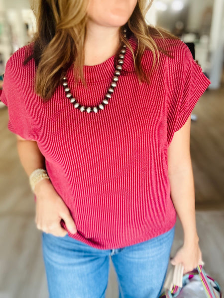 Ribbed Basic Top Burgundy
