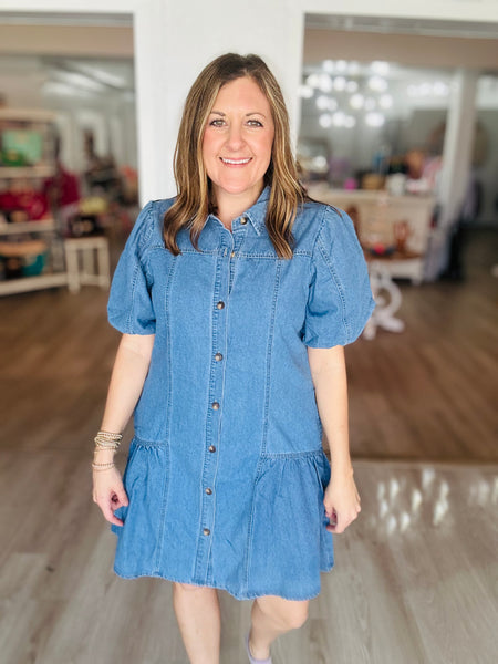 Puff Sleeve Denim Dress