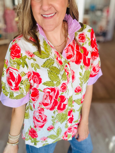 Pink Striped Frill Top