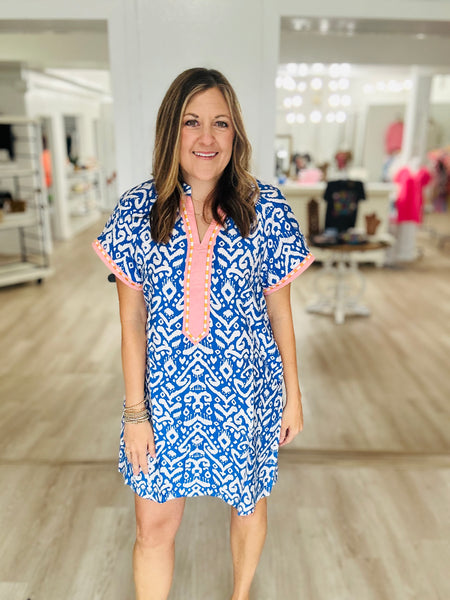 Blue Boho Print Dress