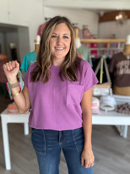 Ribbed Pocket Top in Plum