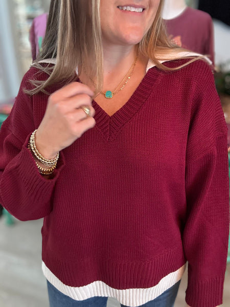 Burgundy V-Sweater