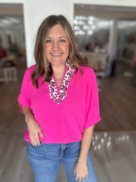 Hot Pink Leopard Blouse